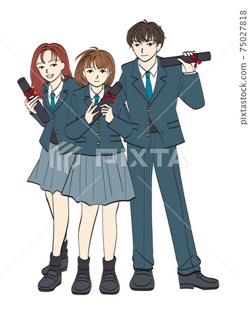 高中女生和男生微笑文憑 75027818