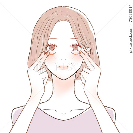 在眼睛下按摩的中年婦女 在眼睛下按摩的中年婦女 75028014