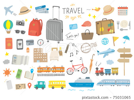 Hand-drawn illustrations related to travel (no color / outline) Hand-drawn illustrations related to travel (no color / outline) 75031065