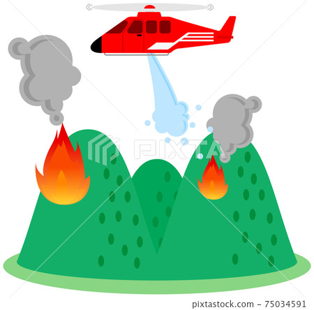 Illustration of wildfire, aerial fire extinguishing 75034591