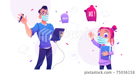 Man designer with tablet and cute little girl 75036158