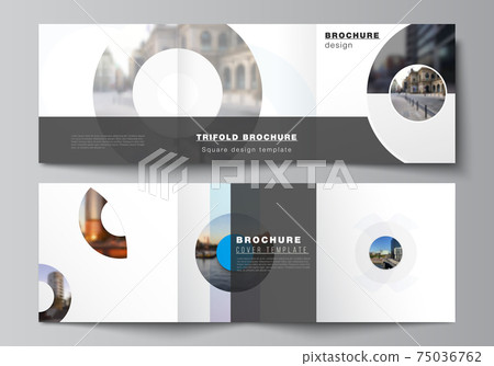 Vector layout of square covers templates for trifold brochure, flyer, magazine, cover design, book design, brochure cover. Background template with rounds, circles for IT, technology in minimal style. 75036762