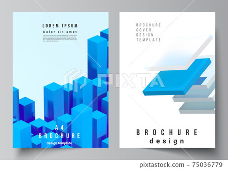 Vector layout of A4 cover mockups templates for brochure, flyer layout, booklet, cover design, book design. 3d render vector composition with dynamic realistic geometric blue shapes in motion. Vector layout of A4 cover mockups templates for brochure, flyer layout, booklet, cover design, book design. 3d render vector composition with dynamic realistic geometric blue shapes in motion. 75036779