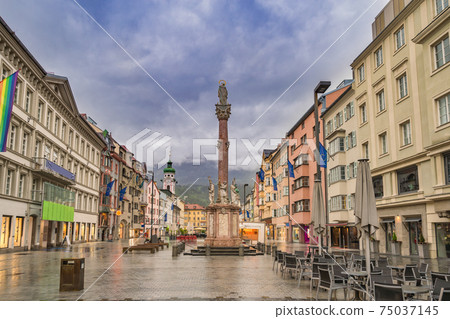 Innsbruck Austria, city skyline at St. Anne's Column town square and Maria Theresien Street 75037145