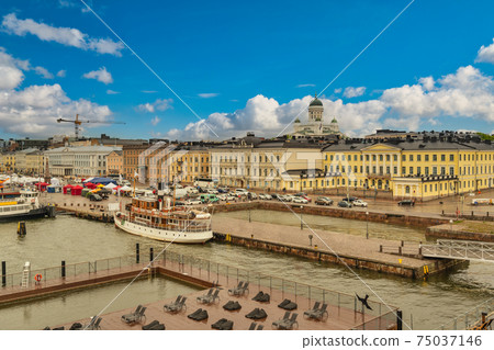 Helsinki Finland, city skyline at Helsinki old town pier and Market Square Helsinki Finland, city skyline at Helsinki old town pier and Market Square 75037146