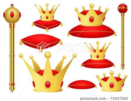 Golden king crown and scepter clipart vector design illustration. King set. Vector Clipart Print 75037800