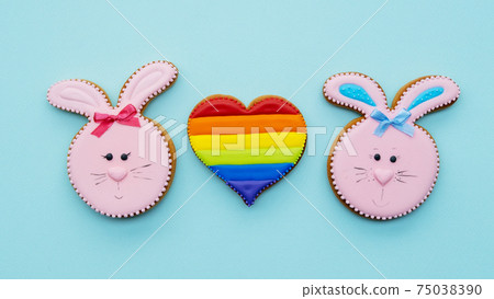 lgbt pride gay love rabbit couple rainbow heart lgbt pride gay love rabbit couple rainbow heart 75038390