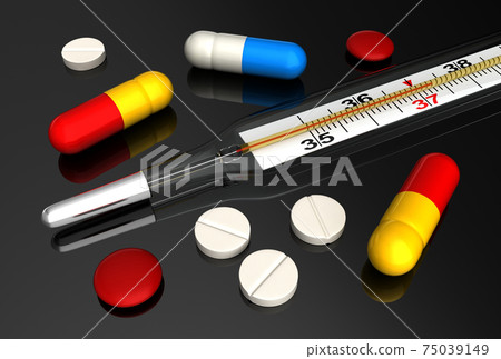 Medical thermometer and pills Medical thermometer and pills 75039149