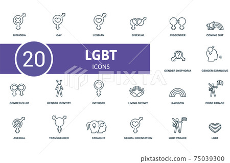 Lgbt icon set. Contains editable icons lgbt theme such as gay, bisexual, coming out and more. Lgbt icon set. Contains editable icons lgbt theme such as gay, bisexual, coming out and more. 75039300