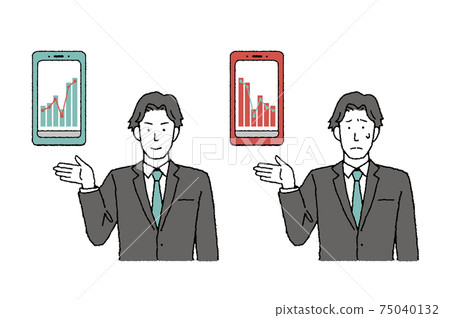 在智能手機上顯示股票價格的商人的插圖集 75040132