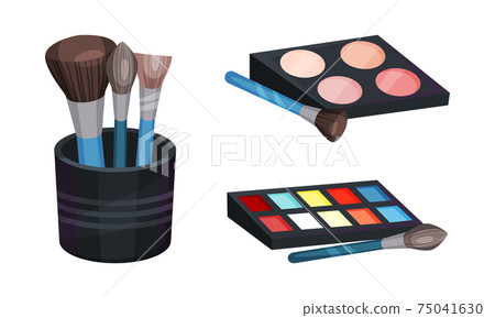 Eye Shadow Palette and Brush as Decorative Cosmetics or Color Cosmetics and Tools Vector Set Eye Shadow Palette and Brush as Decorative Cosmetics or Color Cosmetics and Tools Vector Set 75041630