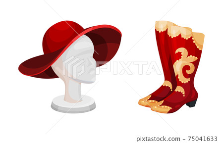 Dressing Room Items with Boots and Head Mannequin Vector Set Dressing Room Items with Boots and Head Mannequin Vector Set 75041633