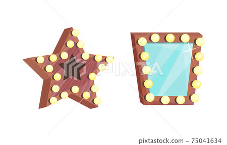 Makeup Mirror in Frame with Light Bulbs Vector Set Makeup Mirror in Frame with Light Bulbs Vector Set 75041634