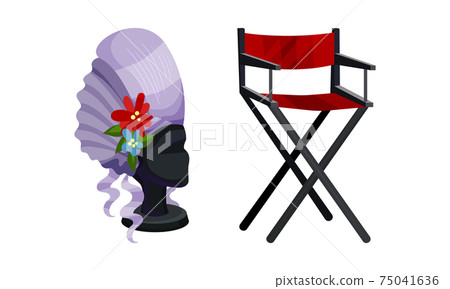 Dressing Room Items with False Hair and Stool Vector Set Dressing Room Items with False Hair and Stool Vector Set 75041636