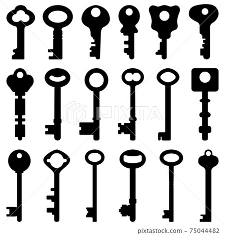 Key Black Silhouette Retro Old Antique Vector.  75044482