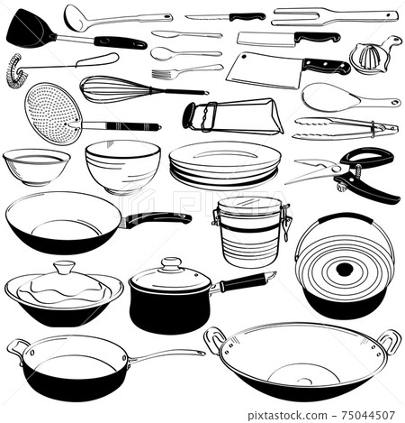 Kitchen Tool Utensil Equipment Doodle Drawing Sketch.  75044507