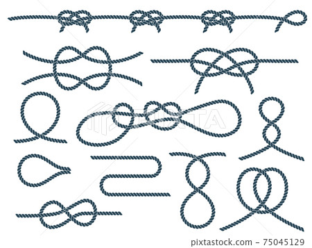 Set of nautical rope knots. Marine rope knot 75045129