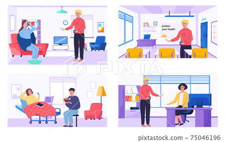 Set of illustrations about preventing influenza and increasing immunity. People on self-medication 75046196