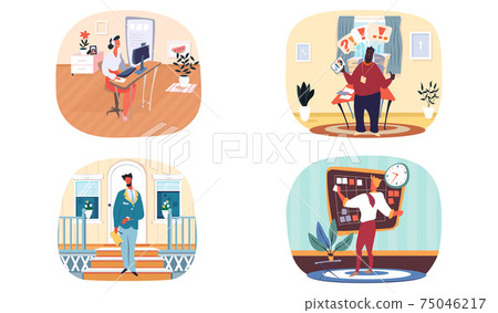 Office business people working in their workplaces, make presentations and reports scenes set 75046217