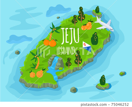 Welcome to Jeju island in South Korea, traditional landmarks, symbols. Korean land with traditional attractions Welcome to Jeju island in South Korea, traditional landmarks, symbols. Korean land with traditional attractions 75046252