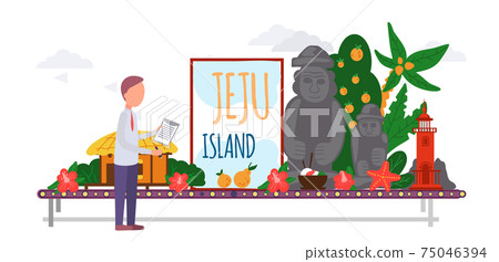 Line of elements Jeju island landing page. Traveling to Korea by botanical garden and park of stones Line of elements Jeju island landing page. Traveling to Korea by botanical garden and park of stones 75046394