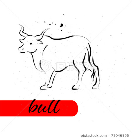 Chinese bull year calendar animal silhouette isolated on white textured background. Chinese bull year calendar animal silhouette isolated on white textured background. 75046596