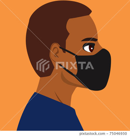 Black man wearing black medical mask face profile Black man wearing black medical mask face profile 75046930