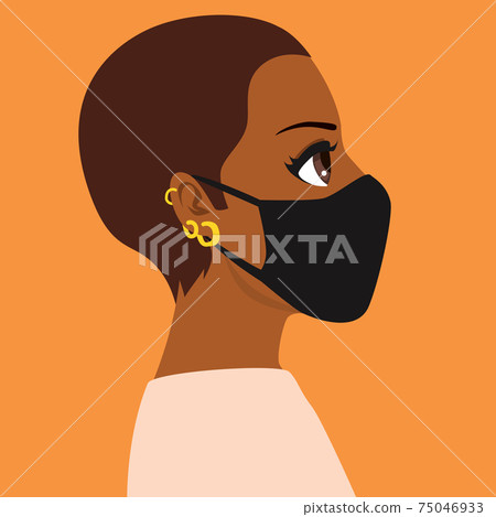 Black woman wearing black medical mask face profile Black woman wearing black medical mask face profile 75046933