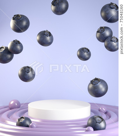 Empty Podium For Show Product With Blue Berry Falling On Cream Abstract Background 3d Render 75048160