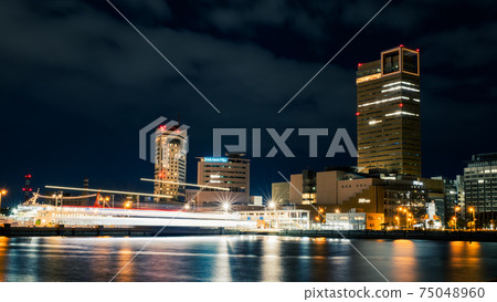 [Takamatsu City, Kagawa Prefecture] Cityscape of Takamatsu Port at night Sunport Takamatsu 75048960