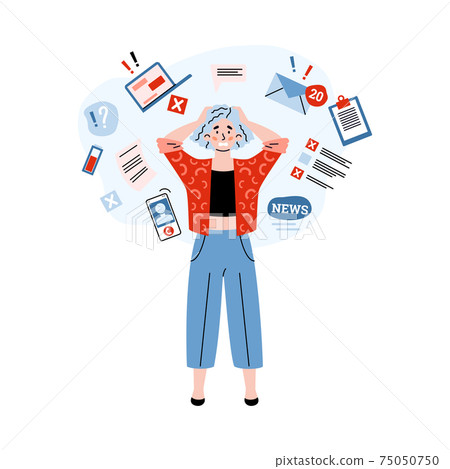 Woman falling in panic over alarming news, cartoon vector illustration isolated. Woman falling in panic over alarming news, cartoon vector illustration isolated. 75050750