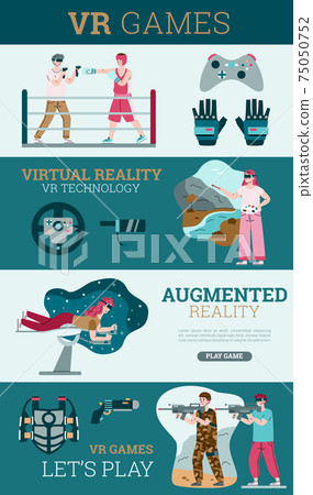 VR games and augmented reality technology banners set, flat vector illustration. VR games and augmented reality technology banners set, flat vector illustration. 75050752