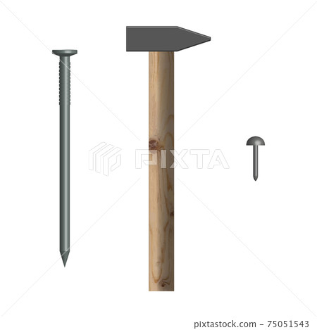 Hammer and nails front view, vector illustration. 75051543