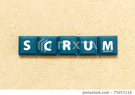 Tile alphabet letter in word scrum on wood background 75053118