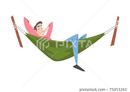 Smiling Male Lying in Hammock and Sleeping Vector Illustration 75053263