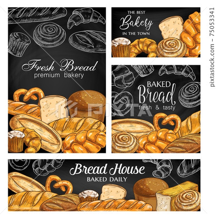 Bakery bread chalkboard sketch vector banners Bakery bread chalkboard sketch vector banners 75053341