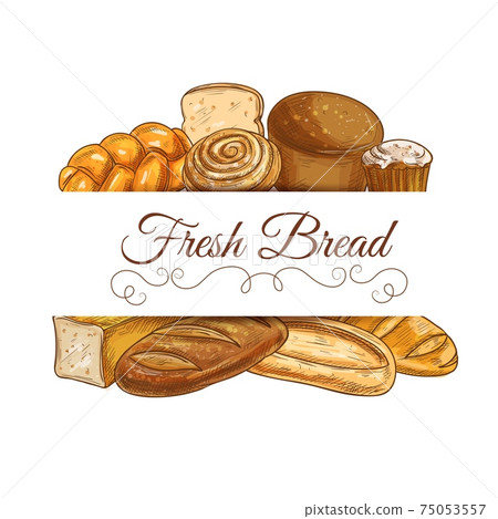 Fresh bread and pastry vector sketch frame, banner 75053557