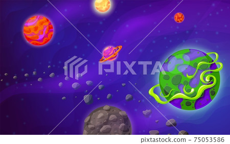 Space and planet background. Cartoon galaxy, universe landscape with planets. Futuristic game scene, cosmos with stars recent vector illustration 75053586