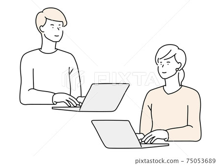 男女操作筆記本電腦 75053689