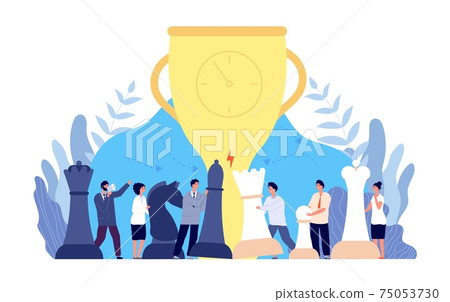 Chess competition. Board game, partnership cooperation flat concept. Corporate strategy teamwork, business doubt or competition utter vector scene 75053730
