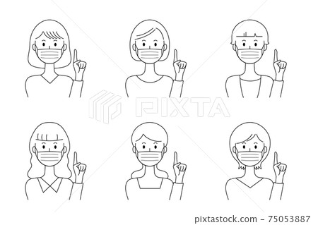 Vector illustration set of a woman wearing a mask and pointing Vector illustration set of a woman wearing a mask and pointing 75053887