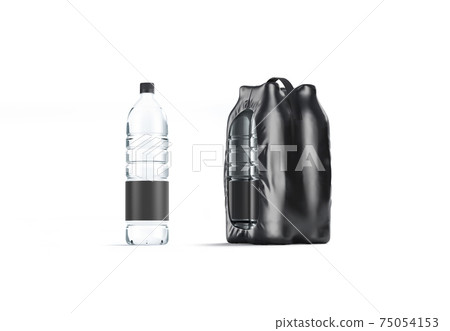 Blank transparent plastic bottle with black pack handle mockup, isolated 75054153