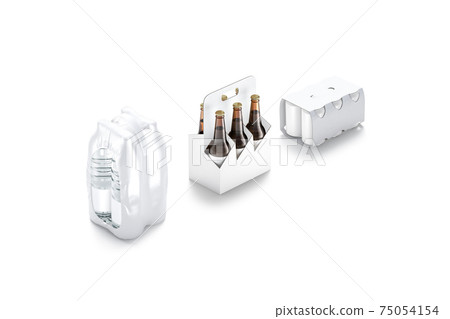 Blank white holder pack for bottle, can mockup, half-turned view 75054154