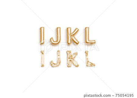 Inflated, deflated gold I J K L letters, balloon font Inflated, deflated gold I J K L letters, balloon font 75054195