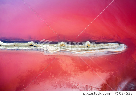 Abstract view of pink lake salt water from drone 75054533