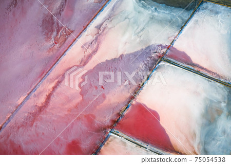 Abstract view of pink lake salt water from drone 75054538