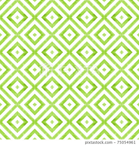 Watercolor geometric rhombus squares seamless pattern. Green stripes on white background 75054961