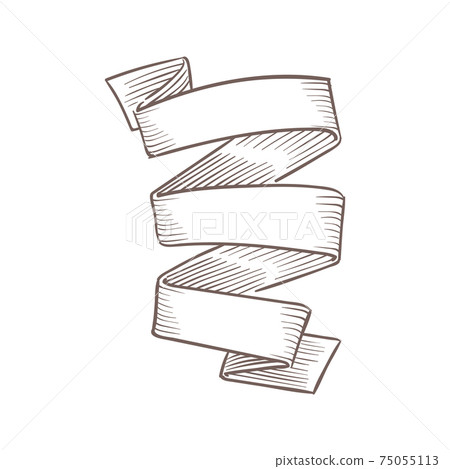 Sketch vintage banner. Hand drawn curved ribbon in sketch style, festive elegance tape, empty white paper decorative object with copy space, blank decor swirl flag vector illustration Sketch vintage banner. Hand drawn curved ribbon in sketch style, festive elegance tape, empty white paper decorative object with copy space, blank decor swirl flag vector illustration 75055113