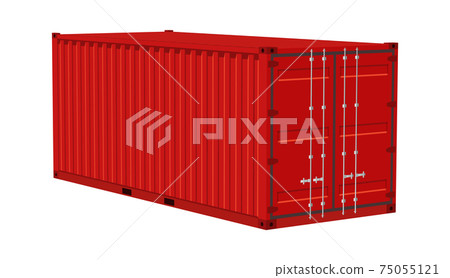 Red cargo container. Transportation delivery freight, realistic angle view metal distribution box, international logistic warehouse object, shipping industry 3d vector isolated illustration Red cargo container. Transportation delivery freight, realistic angle view metal distribution box, international logistic warehouse object, shipping industry 3d vector isolated illustration 75055121