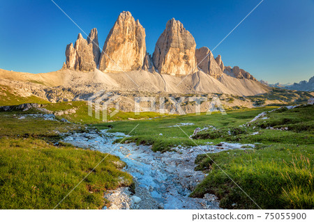 Dolomites Mountains. Tre Cime di Lavaredo at summer time. Landscape of Alps Mountains 75055900